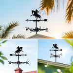 Cowboy rider metal weather vane with directional arrows and mounting rod, outdoor roof and garden decoration
