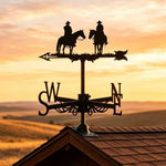 Cowboys on horses metal weather vane with directional arrows and mounting rod, outdoor roof and garden decoration