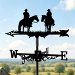 Cowboys on horses metal weather vane with directional arrows and mounting rod, outdoor roof and garden decoration