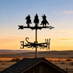 Cowboys on Horses metal weather vane with directional arrows and mounting rod, outdoor roof and garden decoration