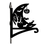 Crescent moon and bats metal hanging basket bracket mounted on outdoor wall for plant decoration