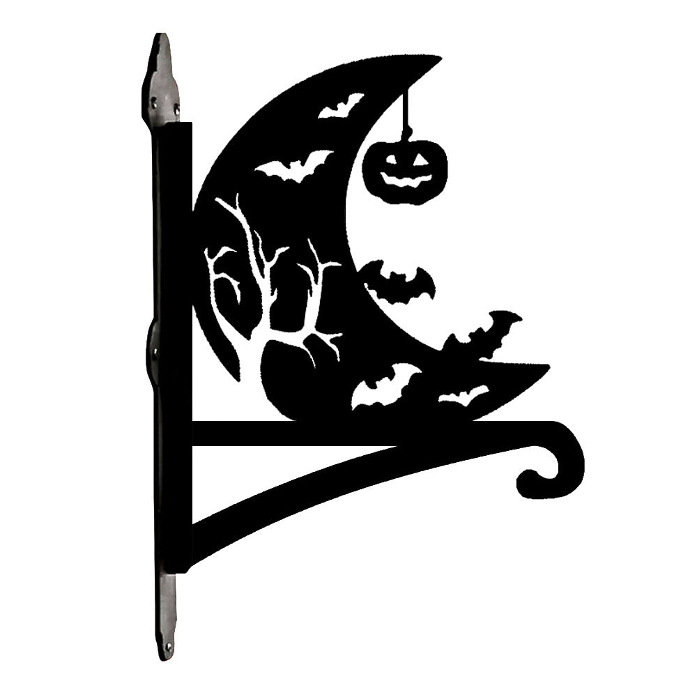 Crescent moon and bats metal hanging basket bracket mounted on outdoor wall for plant decoration