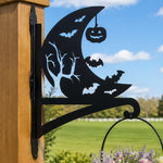 Crescent moon and bats metal hanging basket bracket mounted on outdoor wall for plant decoration