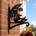 Crescent moon and bats metal hanging basket bracket mounted on outdoor wall for plant decoration