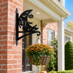 Crescent moon and bats metal hanging basket bracket mounted on outdoor wall for plant decoration