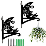 Crescent moon and bats metal hanging basket bracket mounted on outdoor wall for plant decoration