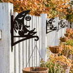 Crescent moon and bats metal hanging basket bracket mounted on outdoor wall for plant decoration