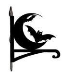 Crescent moon and flying bats metal hanging basket bracket mounted on outdoor wall for plant decoration