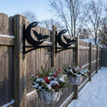Crescent moon and flying bats metal hanging basket bracket mounted on outdoor wall for plant decoration