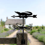 Crocodile metal weather vane with directional arrows and mounting rod, outdoor roof and garden decoration