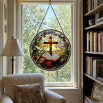 Cross and open bible stained glass suncatcher window hanging, suitable for home and garden decoration