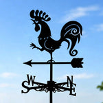 Crowing rooster metal weather vane with directional arrows and mounting rod, outdoor roof and garden decoration