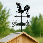 Crowing rooster metal weather vane with directional arrows and mounting rod, outdoor roof and garden decoration