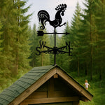 Crowing rooster metal weather vane with directional arrows and mounting rod, outdoor roof and garden decoration