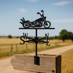 Cruiser motorcycle metal weather vane with directional arrows and mounting rod, outdoor roof and garden decoration