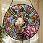 Cute floral donkey-1 stained glass suncatcher window hanging, suitable for home and garden decoration