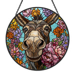 Cute floral donkey-1 stained glass suncatcher window hanging, suitable for home and garden decoration