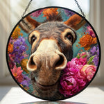 Cute floral donkey stained glass suncatcher window hanging, suitable for home and garden decoration