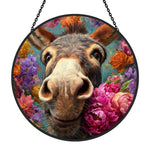 Cute floral donkey stained glass suncatcher window hanging, suitable for home and garden decoration