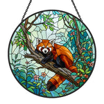 Cute floral forest red panda decor stained glass suncatcher window hanging, suitable for home and garden decoration