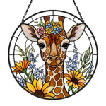 Cute giraffe with flower crown stained glass suncatcher window hanging, suitable for home and garden decoration