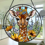 Cute giraffe with flower crown stained glass suncatcher window hanging, suitable for home and garden decoration