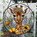 Cute giraffe with flower crown stained glass suncatcher window hanging, suitable for home and garden decoration