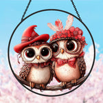 Cute owl couple stained glass suncatcher window hanging, suitable for home and garden decoration
