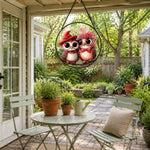 Cute owl couple stained glass suncatcher window hanging, suitable for home and garden decoration