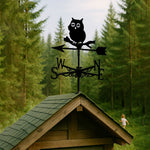 Cute owl on branch metal weather vane with directional arrows and mounting rod, outdoor roof and garden decoration