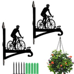 Cyclist riding road bike metal hanging basket bracket mounted on outdoor wall for plant decoration