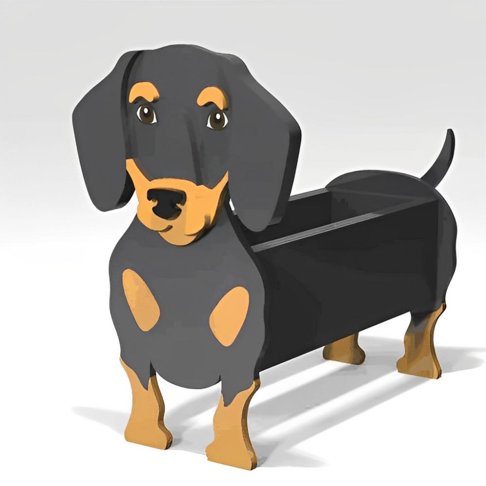 Full-body view of the Dachshund dog planter