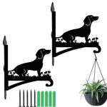 Dachshund metal hanging basket bracket mounted on outdoor wall for plant decoration
