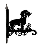 Dachshund metal hanging basket bracket mounted on outdoor wall for plant decoration