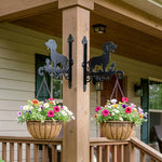Dachshund metal hanging basket bracket mounted on outdoor wall for plant decoration