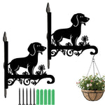 Dachshund metal hanging basket bracket mounted on outdoor wall for plant decoration