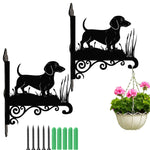 Dachshund metal hanging basket bracket mounted on outdoor wall for plant decoration