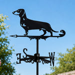 Dachshund metal weather vane with directional arrows and mounting rod, outdoor roof and garden decoration