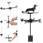 Dachshund metal weather vane with directional arrows and mounting rod, outdoor roof and garden decoration