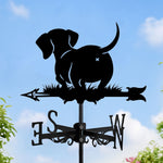 Dachshund metal weather vane with directional arrows and mounting rod, outdoor roof and garden decoration