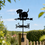 Dachshund metal weather vane with directional arrows and mounting rod, outdoor roof and garden decoration