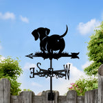 Dachshund metal weather vane with directional arrows and mounting rod, outdoor roof and garden decoration