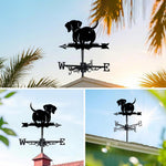 Dachshund metal weather vane with directional arrows and mounting rod, outdoor roof and garden decoration