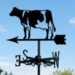 Dairy cow metal weather vane with directional arrows and mounting rod, outdoor roof and garden decoration