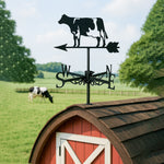 Dairy cow metal weather vane with directional arrows and mounting rod, outdoor roof and garden decoration