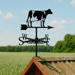 Dairy cow metal weather vane with directional arrows and mounting rod, outdoor roof and garden decoration