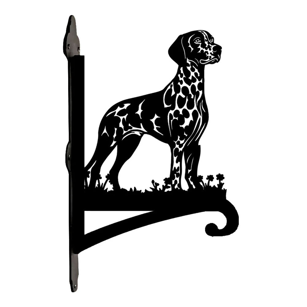 Dalmatian metal hanging basket bracket mounted on outdoor wall for plant decoration