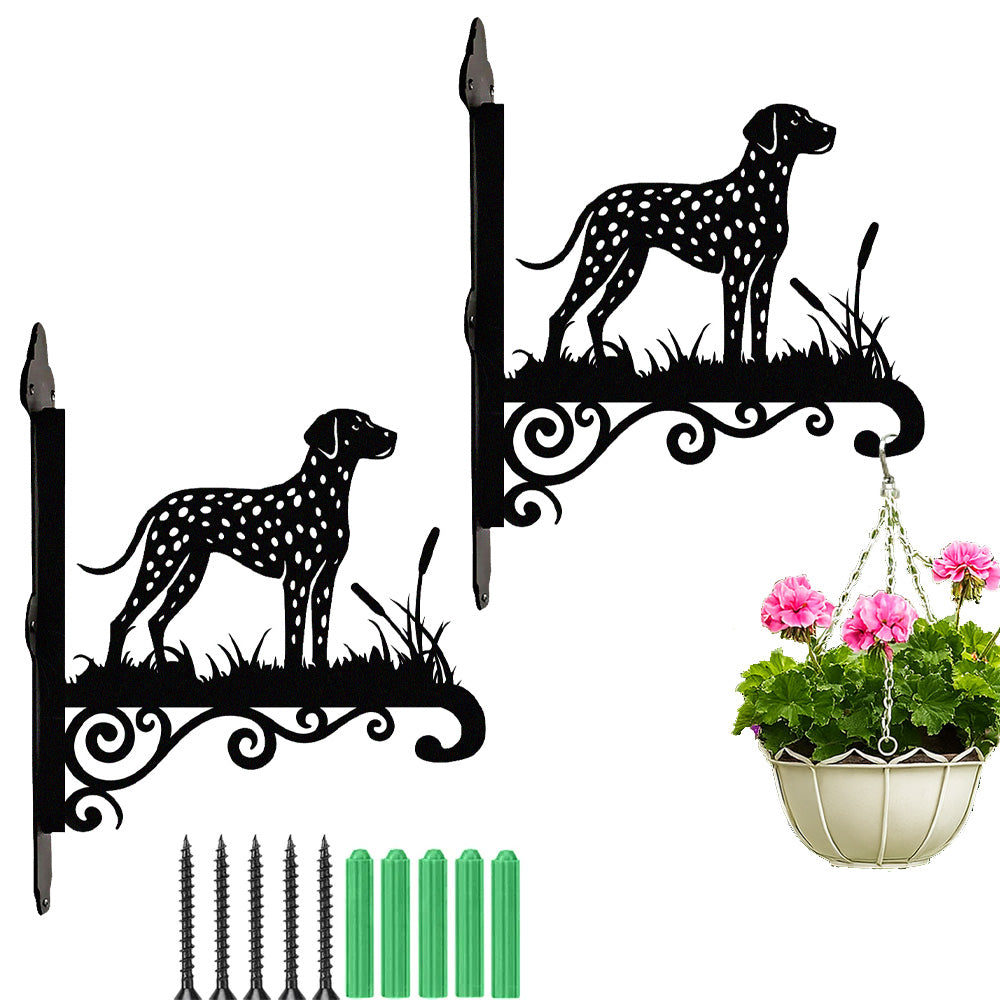 Dalmatian metal hanging basket bracket mounted on outdoor wall for plant decoration