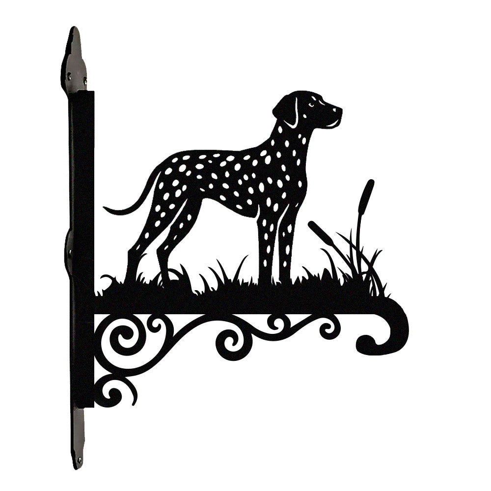 Dalmatian metal hanging basket bracket mounted on outdoor wall for plant decoration