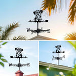 Dalmatian metal weather vane with directional arrows and mounting rod, outdoor roof and garden decoration